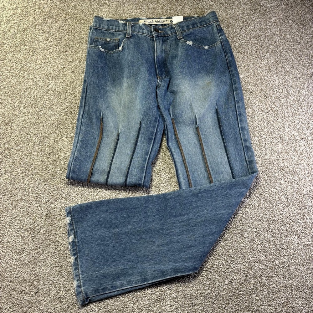 Emale Industry Jeans Women 29x33 Blue Med Wash Regular Straight Denim Distressed